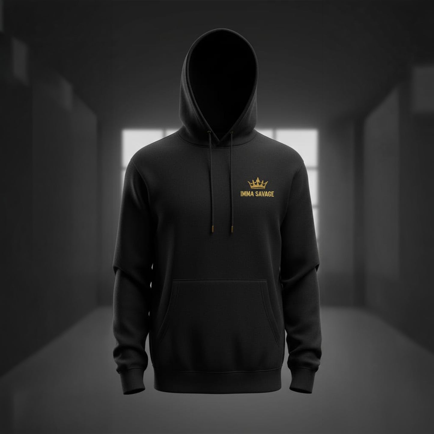 IMMA SAVAGE Gold Crown Embroidered Black Hoodie – Premium Unisex Streetwear Pullover
